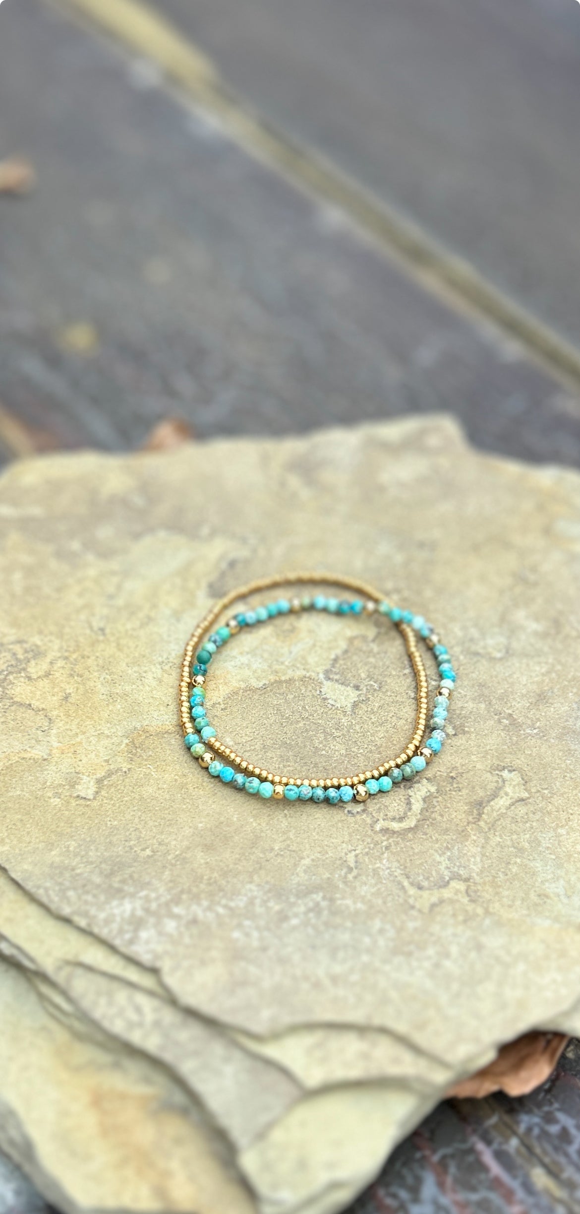 African Turquoise with Gold or Silver Stretchy Gemstone Wrap Bracelet