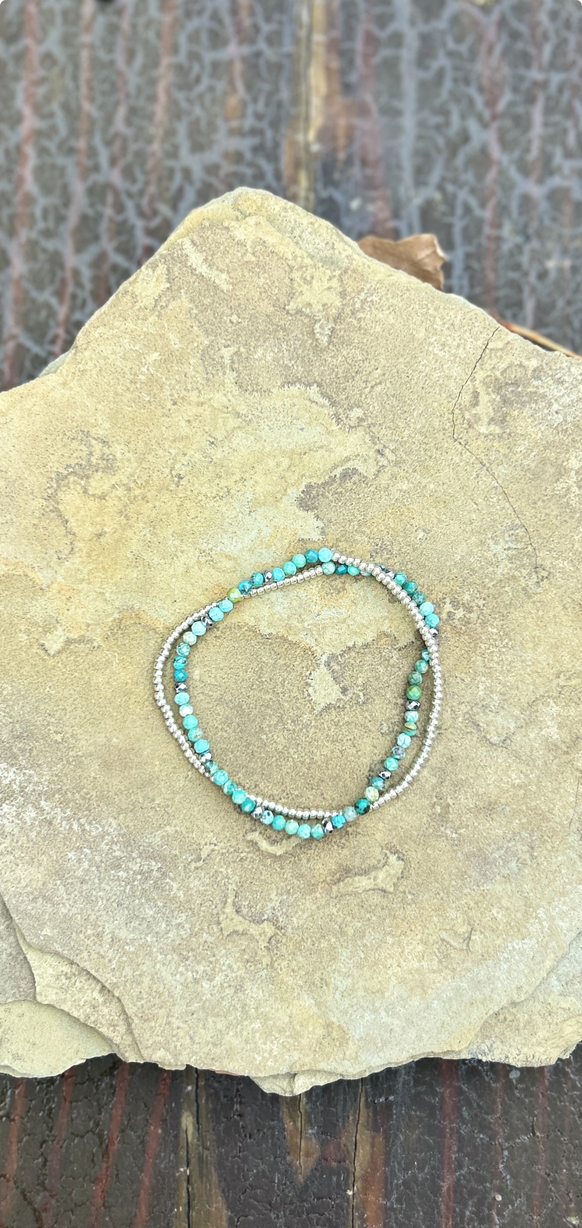 African Turquoise with Gold or Silver Stretchy Gemstone Wrap Bracelet