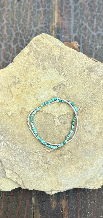 African Turquoise with Gold or Silver Stretchy Gemstone Wrap Bracelet