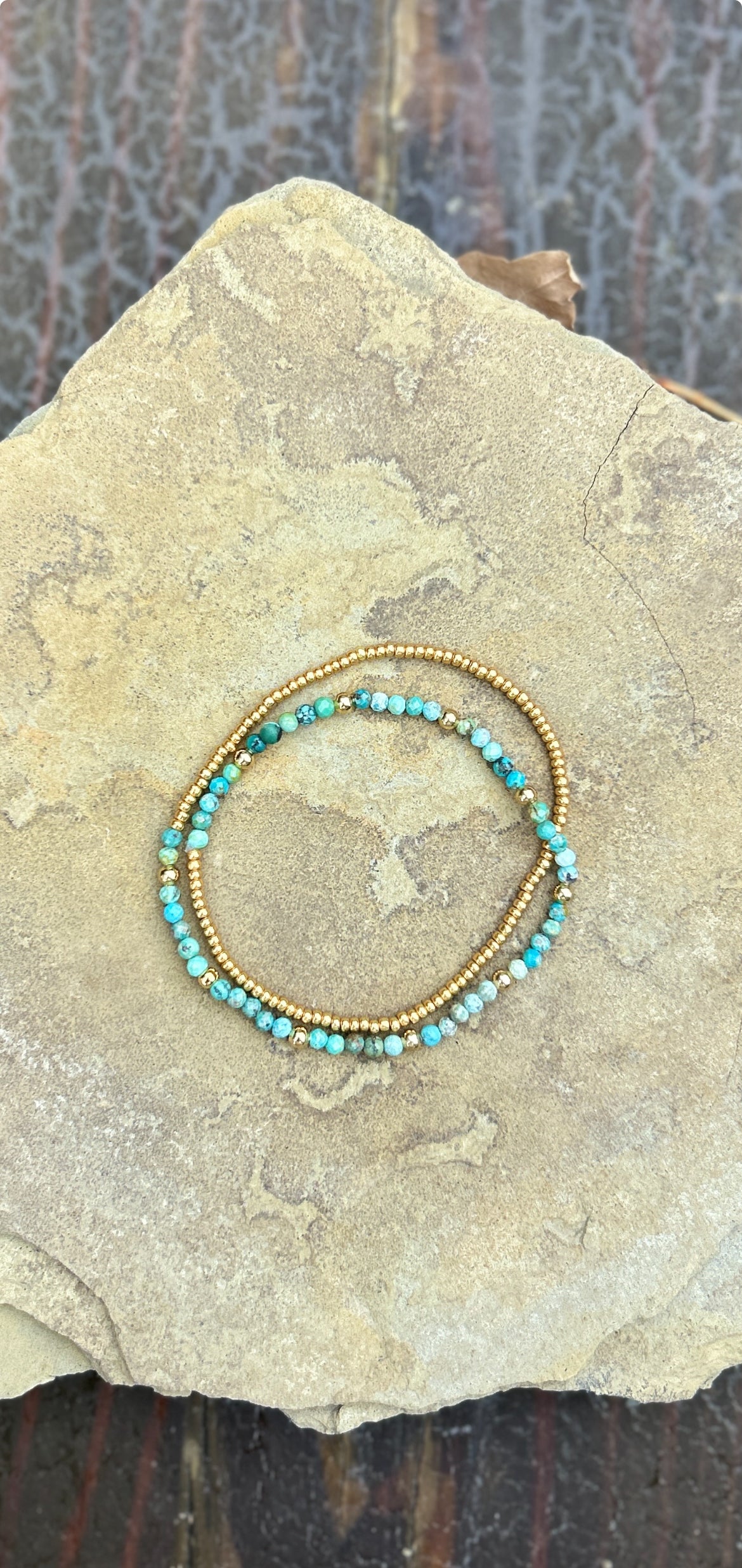 African Turquoise with Gold or Silver Stretchy Gemstone Wrap Bracelet