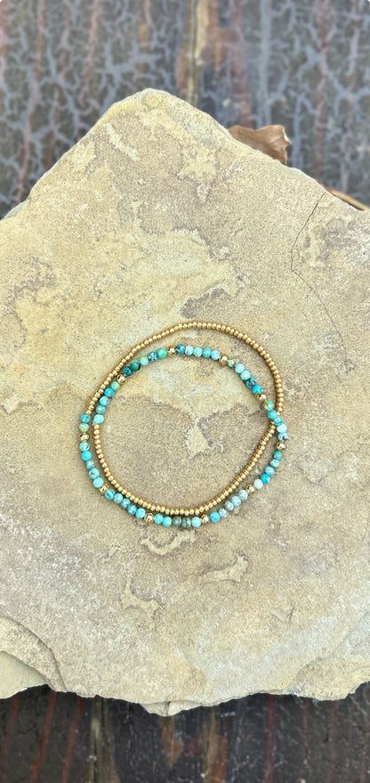 African Turquoise with Gold or Silver Stretchy Gemstone Wrap Bracelet