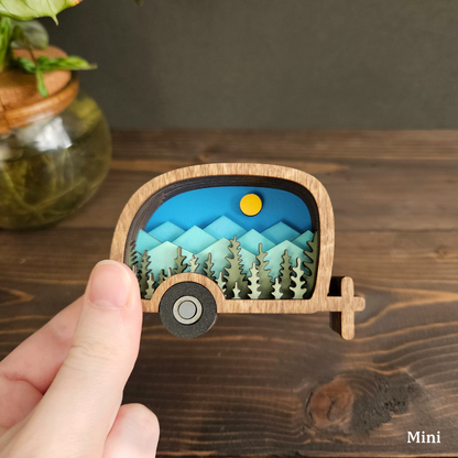 3D Painted Wood Camper Magnet