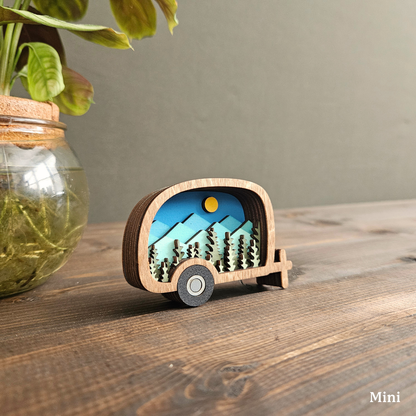 3D Painted Wood Camper Magnet