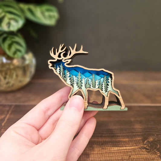 3D Wood Mini Elk Sculpture Magnet