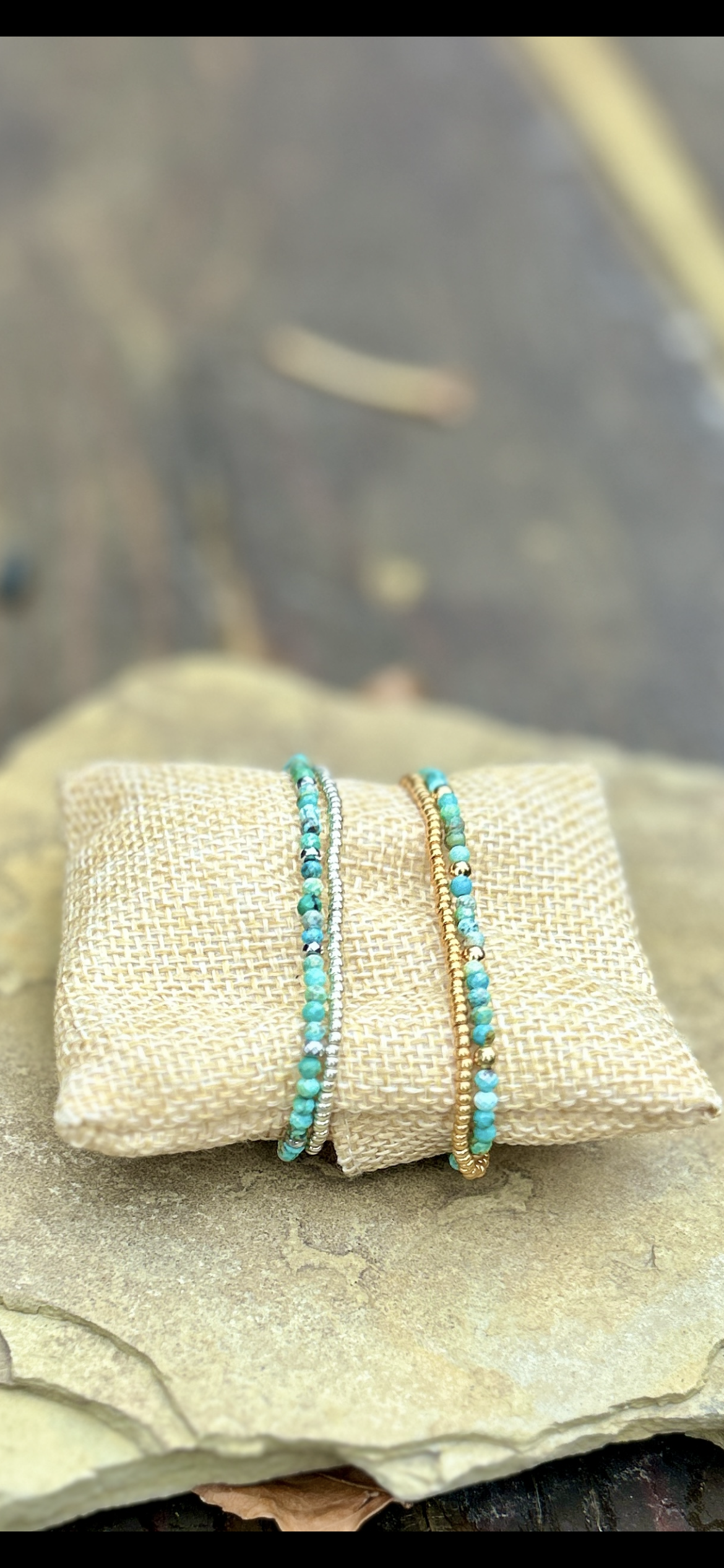 African Turquoise with Gold or Silver Stretchy Gemstone Wrap Bracelet