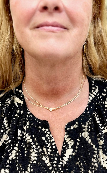 Boho Neutrals Cream & Beige Stretchy Seed Bead Necklace with Gold Crescent Moon Charm