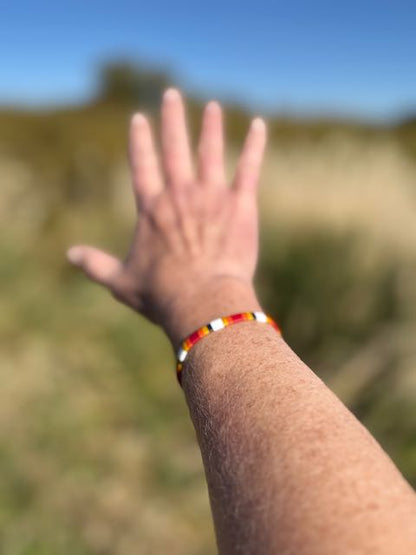Southwestern Red Patterned Tila Bead Bracelet Set with Yellow | Handmade Stretchy Boho Wrap