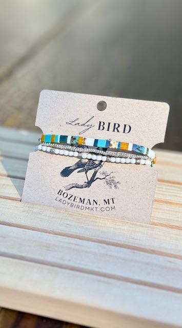 Wild at Heart Stretchy Tila Bead Bracelet Set with White in Gold or Silver