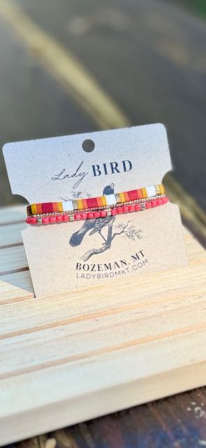 Southwestern Red Patterned Tila Bead Bracelet Set | Handmade Stretchy Boho Wrap