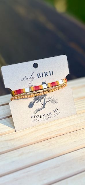 Southwestern Red Patterned Tila Bead Bracelet Set with Yellow | Handmade Stretchy Boho Wrap