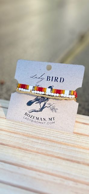 Southwestern Red Patterned Tila Bead Bracelet Set with White | Handmade Stretchy Boho Wrap