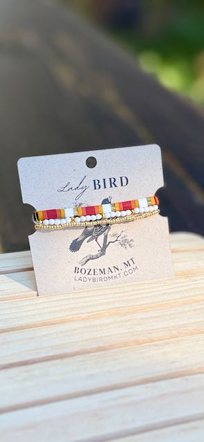 Southwestern Red Patterned Tila Bead Bracelet Set with White | Handmade Stretchy Boho Wrap