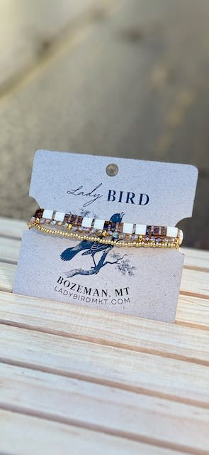 Translucent Amber Sunset & White Tila Bead Stacked Bracelet Set