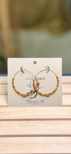 Golden Amber Sunset Seed Bead Hoop Earrings