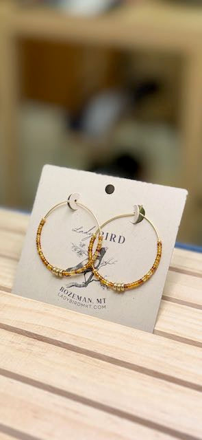 Golden Amber Sunset Seed Bead Hoop Earrings