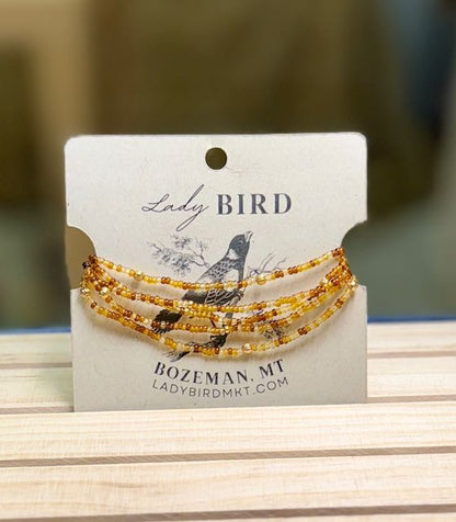 Translucent Amber Stretchy Boho-Style Beaded Wrap Bracelet/Necklace