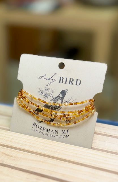 Translucent Amber Stretchy Boho-Style Beaded Wrap Bracelet/Necklace