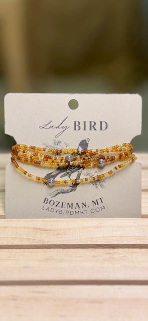 Translucent Amber Stretchy Boho-Style Beaded Wrap Bracelet/Necklace
