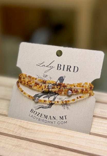 Translucent Amber Stretchy Boho-Style Beaded Wrap Bracelet/Necklace