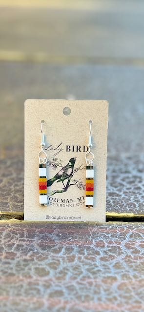 Southwestern White Patterned Tila Bead Dangle Earrings