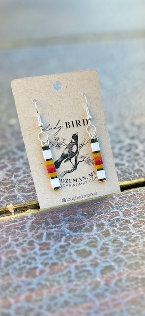 Southwestern White Patterned Tila Bead Dangle Earrings