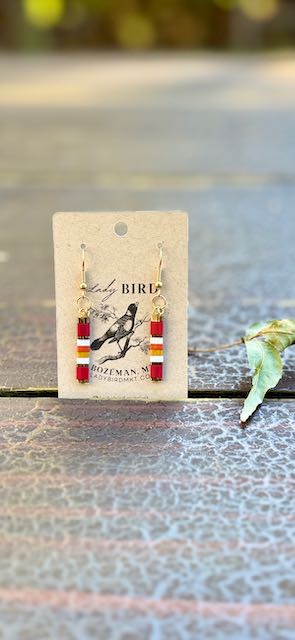 Southwestern Red Patterned Tila Bead Dangle Earrings