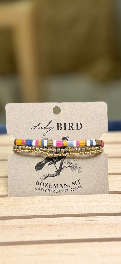 Pop Color Mix & Bronze Stretchy Tila Bead Bracelet Set