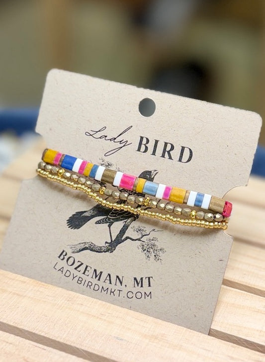 Pop Color Mix & Bronze Stretchy Tila Bead Bracelet Set