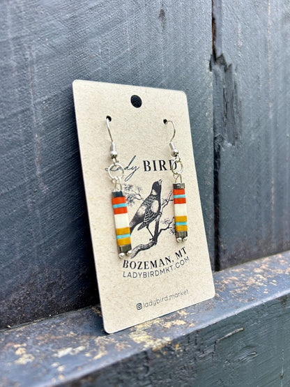 Retro Orange Stripes with Silver or Gold Tila Bead Earrings