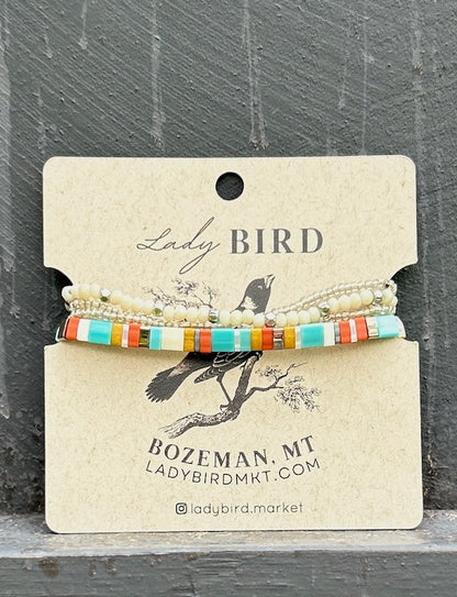 Retro Stripes with White Stacked Tila Bead Wrap Bracelet