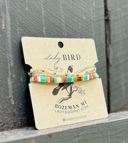 Retro Stripes with White Stacked Tila Bead Wrap Bracelet