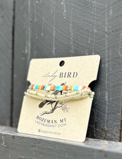 Retro Stripes with White Stacked Tila Bead Wrap Bracelet