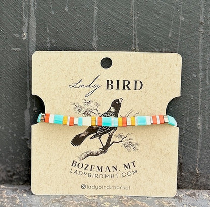 Retro Stripes with White Stacked Tila Bead Wrap Bracelet