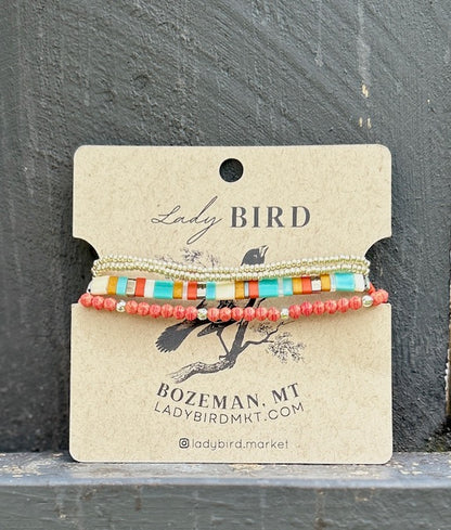 Retro Stripes with White Stacked Tila Bead Wrap Bracelet