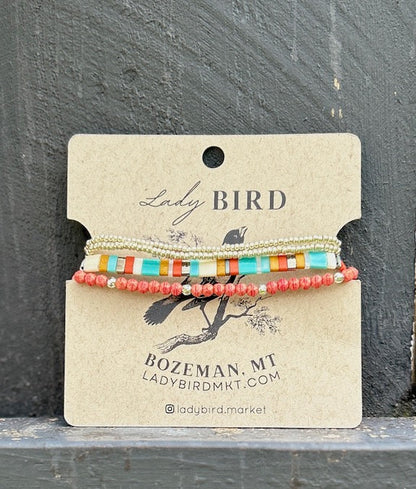 Boho Bracelet Set – Retro Style Orange Mixed Miyuki Tila Beads with Czech Glass Wrap