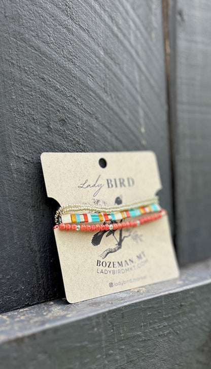 Boho Bracelet Set – Retro Style Orange Mixed Miyuki Tila Beads with Czech Glass Wrap