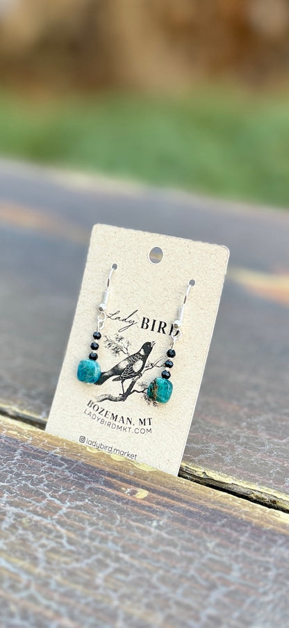 Apatite & Onyx Beaded Gemstone Earrings – Gold or Silver