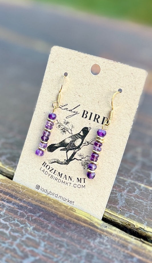 Amethyst Chip Cairn Gemstone Earrings – Gold or Silver