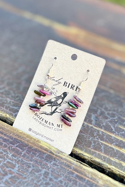 Multi-Colored Tourmaline Chip Gemstone Dangle Earrings