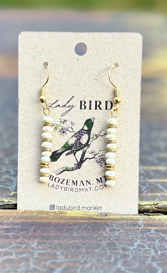 Bright White Magnesite Cairn Beaded Gemstone Earrings – Gold or Silver