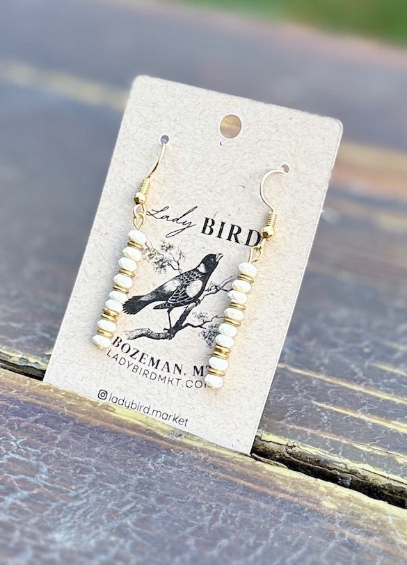 Bright White Magnesite Cairn Beaded Gemstone Earrings – Gold or Silver