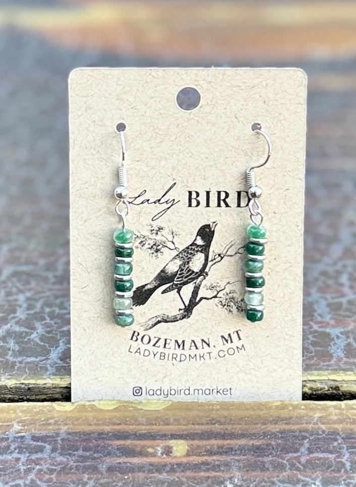 Moss Agate Cairn Beaded Gemstone Earrings – Gold or Silver