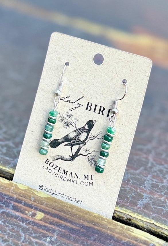Moss Agate Cairn Beaded Gemstone Earrings – Gold or Silver