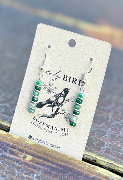 Moss Agate Cairn Beaded Gemstone Earrings – Gold or Silver