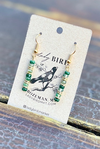 Moss Agate Cairn Beaded Gemstone Earrings – Gold or Silver