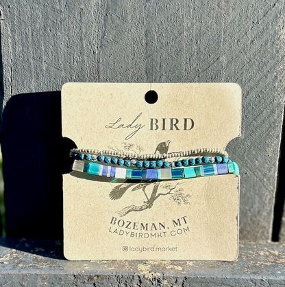 Seaside Blues & Navy Tila Bead Stacked Bracelet Set