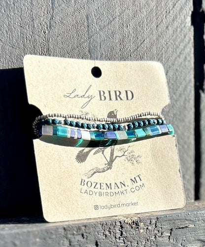 Seaside Blues & Navy Tila Bead Stacked Bracelet Set