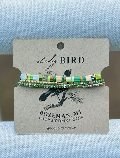 Grassy Meadow Stretchy Tile Beaded Bracelet Stack