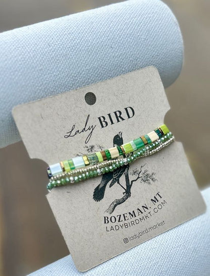 Grassy Meadow Stretchy Tile Beaded Bracelet Stack