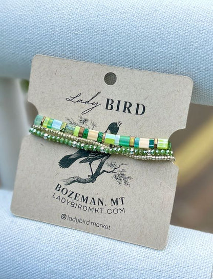 Grassy Meadow Stretchy Tile Beaded Bracelet Stack
